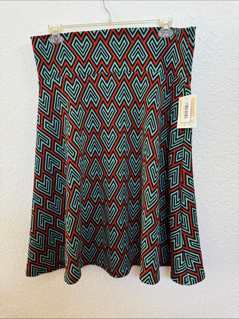LuLaRoe Azure Chevron Skirt in Teal and Rust 2X
